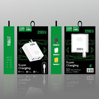 Colokan AS EU UK 200W 3 Type-c+2 USB Pengisi Daya Cepat Dengan Kabel Type c Pengisi Daya Ponsel Cepat 200W Adaptor Daya Usb-c