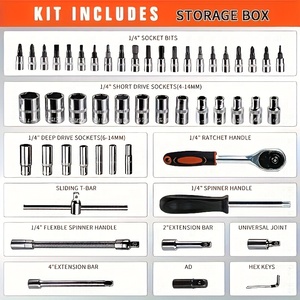 Juego de Llaves de Tubo Profesional de 53 Piezas, Destornilladores de Acero con Alto Contenido de Carbono, Herramientas de Reparación de Automóviles, Herramientas Mecánicas Manuales de Plástico - Product Image 2