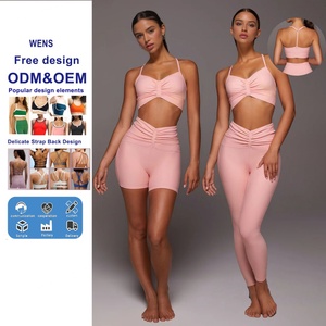 Tops Deportivos Personalizados con Logotipo para Mujer, Ropa Deportiva Activa con Cuello en V, Nuevo Diseño Arrugado, Sujetador Deportivo para Yoga con Logotipo Frontal - Product Image 1
