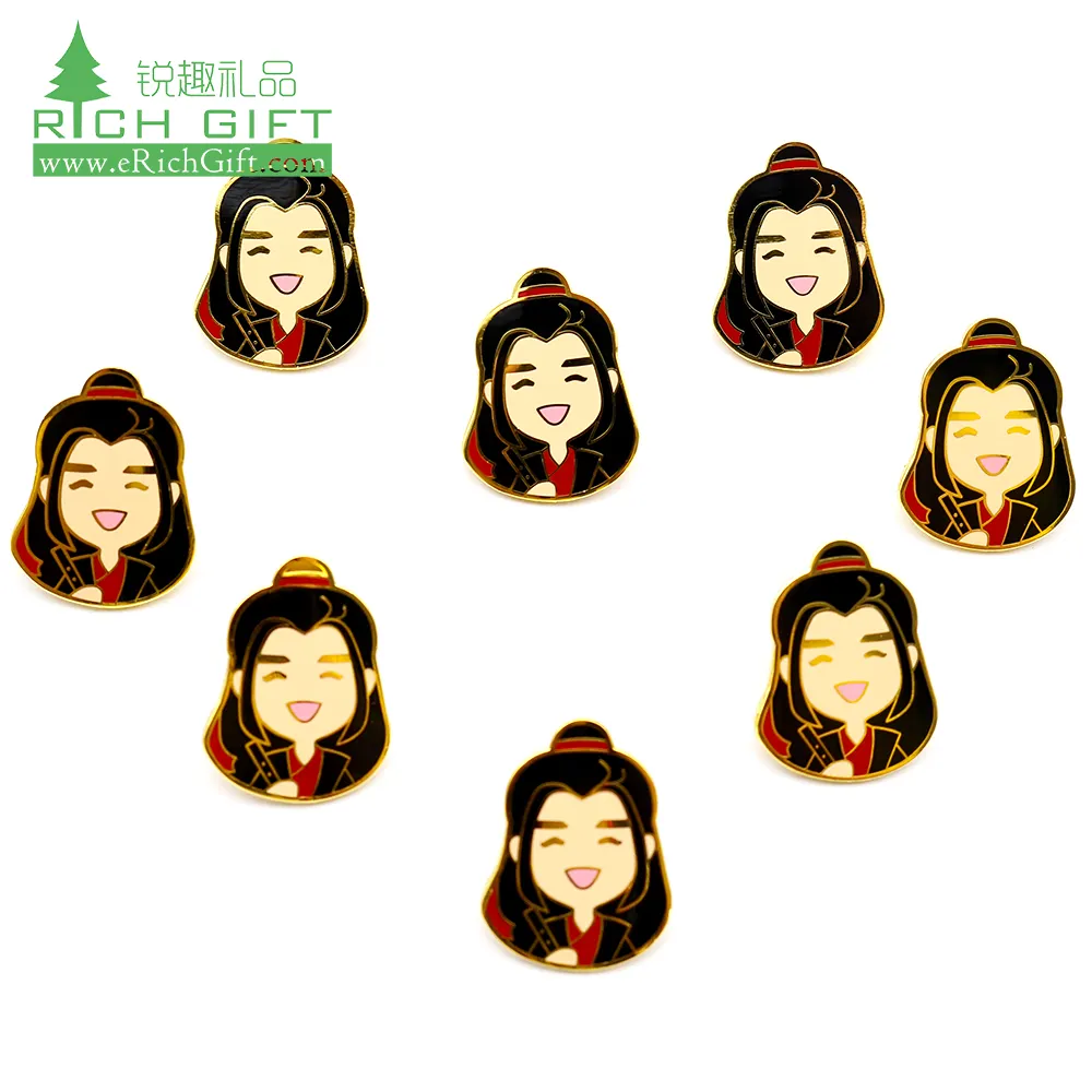 Atacado personalizado chapeamento de ouro mo wei shi dao zu o indomável wuxian souvenir badge pin de lapela esmalte duro anime bonito pinos para venda