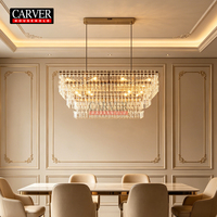 Lustre suspendu en cristal de style villa américaine, double couche, rectangulaire, en métal, pour salon, LED, fer, 100000 points d'éclairage