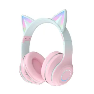 ילדים אוזניות עם מקרה-RGB LED אור עד חתול אוזני מתקפל מתכוונן על-אוזן אוזניות תמיכה אלחוטי או 3.5mm Wired