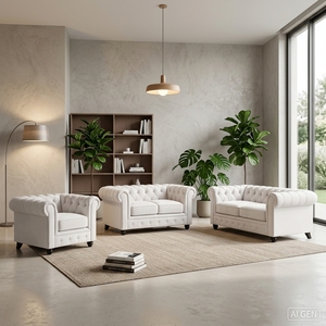 Juego de Sofás de Terciopelo Ecológico Hecho a Mano con Diseño Europeo Moderno, Respaldo Acolchado, Brazos Acolchados, Fibra Ultrafina, 3+2+1 Plazas para Sala de Estar - Product Image 1