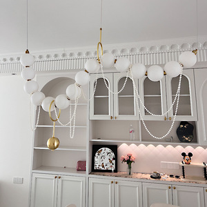 <span class=keywords><strong>Lampadario</strong></span> a sospensione in ferro con perle francesi, design nordico, a sfera rotonda, a LED, tipo a filo, per soggiorno, ristorante, bar - Product Image 2