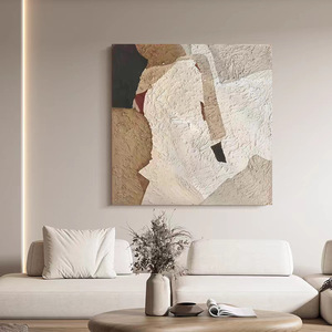 Hand Painted <b>Abstract</b> Art <b>Canvas</b> Wall Hanging Rectangle Frameless Modern Minimalist Wabi Sabi Style Decor For Living Room - Product Image 4