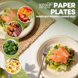 9inch Compostable Sugarcane Paper <b>Plates</b> <b>Disposable</b> Bagasse <b>Plate</b> Custom Biodegradable <b>Plate</b> PFAS-Free Made in Cambodia DutyFree - Product Image 5