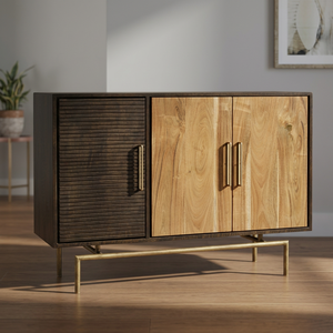 Modern European Style Solid Wood & Metal Side Board 3-Door Living Room Cabinet Stylish Customizable <b>Bedroom</b> Home Hotel Apartment - Product Image 2