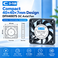 Ventilateur axial miniature 40x40x7mm 5V/12V à roulement hydraulique/à bagues, ventilateur de refroidissement axial DC sans balais 4007mm pour humidificateur