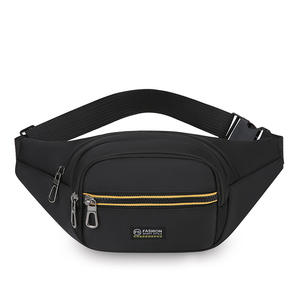 Sac banane de style sportif tendance en tissu Oxford noir imperméable, multi-compartiments, pochette pour téléphone et monnaie, usage quotidien - Product Image 1