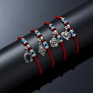 Lucky 9 Style corde rouge chaîne tissé dinde mal yeux bleus dames chanceux corde rouge bracelet d'amitié en gros