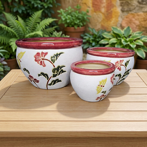 Lot de 3 jardinières en céramique blanc pur écologiques, à flûtes verticales, à large ouverture, sur piédestal, auto-suspendantes, pour sol - Product Image 4