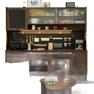 Solid Wood <b>Sideboard</b> Storage Cabinet 86Cm Modern <b>Kitchen</b> Cabinet With Glass Doors And Pegboard For Living Room Or <b>Kitchen</b> Use - Product Image 5