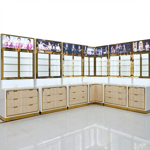 Étagère de présentation de parfums moderne, étagère de magasin de beauté personnalisée, comptoir de vente en verre et en bois, montage mural - Product Image 1