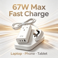 Adaptador de Corriente USB GaN de 67W con Enchufe UK, Adaptador de Corriente CA/CC, Adaptador de Viaje, Cargador Rápido para Teléfono, Adaptador de Alimentación para Portátil