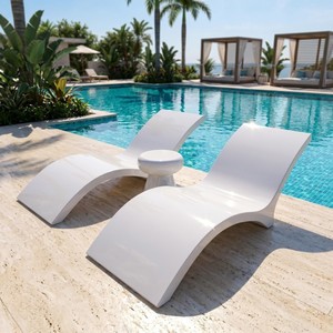 Modern White Fiberglass Eco-Friendly Durable <b>Pool</b> Loungers Set of 2 Minimalist Outdoor <b>Garden</b> Furniture Weather Resistant Design - Product Image 1