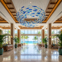 Lámpara Colgante LED de Cristal Soplado a Mano con Forma de Pez, Altura Ajustable, E14, para Vestíbulo de Hotel, Acuario, Temática Oceánica