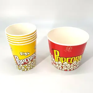 Aangepaste Gedrukt Voedsel Verpakking Papier Beker Popcorn Emmer Voor Barbecue String