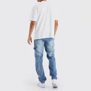 Mj198 người đàn ông hip hop thời trang dạo phố jeans bị phá hủy jeans người đàn ông thợ mộc vận chuyển hàng hóa baggy denim quần jeans