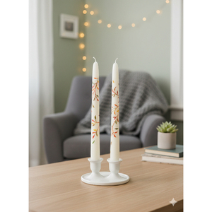 Bougies coniques décoratives florales faites à la main, élégantes, blanches imprimées, pour Pâques et mariages (Lot de 2) en cire, format standard - Product Image 2