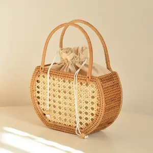 Holiday wind pure hand-made pastoral style basket storage picnic outing basket hand-woven rattan handbag