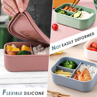 Boîte à lunch en silicone sans BPA avec couvercle Boîte à bento en silicone à 3 compartiments pour enfants et adultes