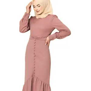 Dernier Design de mode musulmane dubaï Kaftan dames Maxi robe musulmane vente en gros robes complètes décontractées Service OEM naturel à manches longues