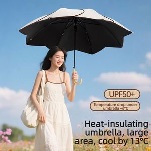 Parapluie droit haut de gamme OEM personnalisé avec logo, UPF50, 8 baleines, coupe-vent, manche en bois, bordure en forme de pétale de fleur, pour femmes et jeunes filles en déplacement - Product Image 4