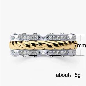 Anello di fidanzamento bicolore con zirconi per uomo e donna, elegante gioiello da dito - Product Image 5