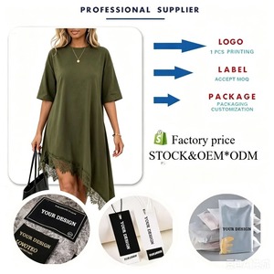 5615 #    <span class=keywords><strong>Robe</strong></span> t-shirt décontractée pour femmes, manches courtes, ourlet irrégulier, garniture en dentelle, 4 couleurs - Product Image 6