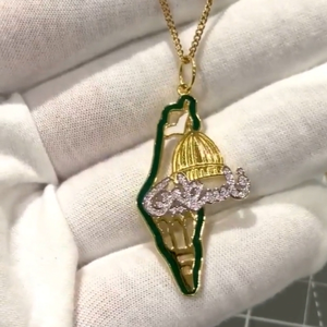 Venta al por mayor de alta calidad Palestina collar mapa cúpula collar con diamantes Pvd plateado Acero inoxidable país collar joyería - Product Image 2