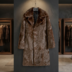 Abrigo de Piel de Zorro Negro Carter con Solapa Delantera para Hombre, Chaqueta Larga Reversible Impermeable de Invierno, Talla Grande - Product Image 3