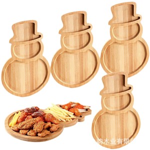 Plato de Madera con Diseño de Muñeco de Nieve Navideño, Color Madera Natural, Bandeja para Aperitivos, Vajilla para Fiestas - Product Image 5