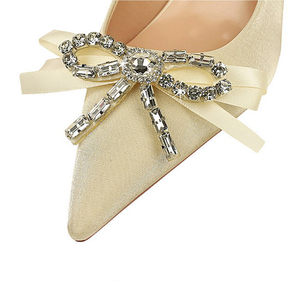 Italian Designer Fashion Largesize Luxury Women's High <b>Heels</b> Rhinestone & Bow Glamorous Elegant for Bridal - Product Image 5