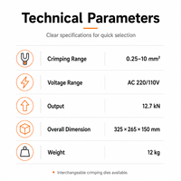 Machine à sertir les terminaux électriques portable SQ-6B2 12,7 kN avec pince à sertir à matrice interchangeable pour câbles 0,25-10 mm² et pédale ergonomique