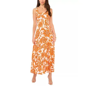 Gaun Hawaii motif bunga Maxi cetak desain OEM grosir untuk wanita dewasa