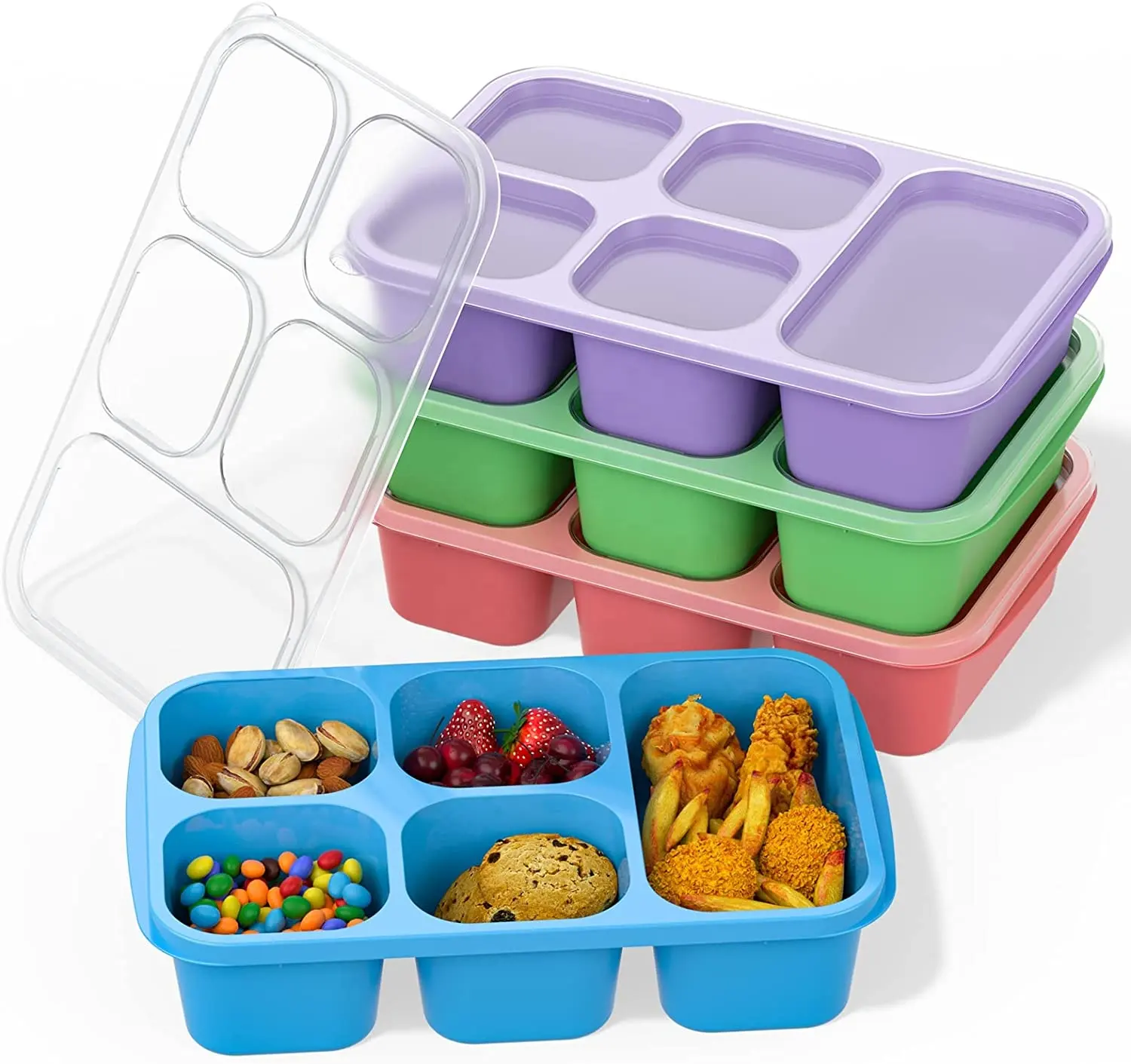 בנטו תיבת הצהריים מבוגרים תיבת 5-תא ארוחת Prep מיכל לילדים, לשימוש חוזר מזון אחסון מכולות עם מכסים שקופים