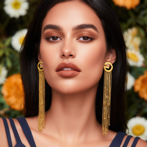 Pendientes de moda con baño de oro PVD, acero inoxidable 316L, diseño de borla con cadena larga para mujer. - Product Image 3