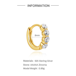 Pendientes de Aro Minimalistas Hipoalergénicos de Plata de Ley S925 con Circonita de Engaste Invisible, Chapados en Oro de 18k, para Mujer - Product Image 2