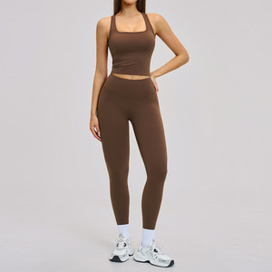 Ensemble <span class=keywords><strong>de</strong></span> <span class=keywords><strong>sport</strong></span> 2 pièces Aoyema <span class=keywords><strong>de</strong></span> qualité, brossé, respirant, texturé, sans coutures, moulant et dos nu pour l'extérieur - Product Image 3