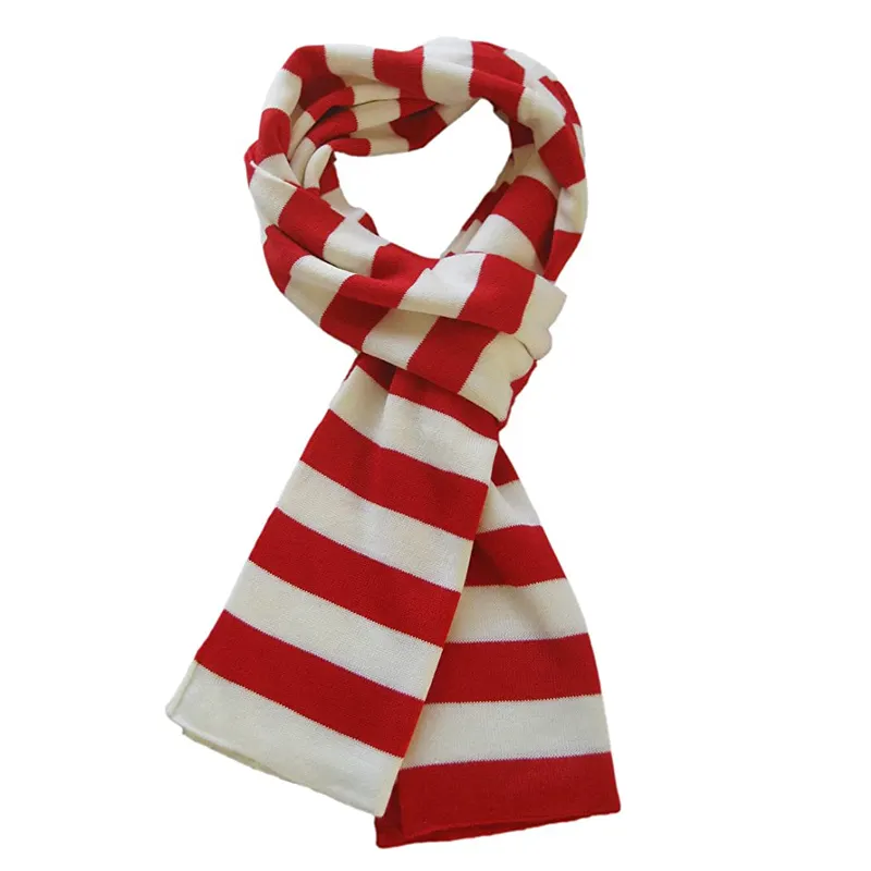 Wholesale Custom Logo Unisex Men's Fashion Winter Knit Striped Scarf Red and White Bar Scarfs
