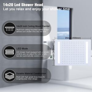 Sistema <span class=keywords><strong>Doccia</strong></span> a Pioggia 14x20 Pollici con Montaggio a Soffitto, Soffione LED, Soffione a Parete da 6 Pollici, <span class=keywords><strong>Doccia</strong></span> <span class=keywords><strong>Termostatica</strong></span> a Mano, Bilanciamento Pressione a 3 Vie - Product Image 3