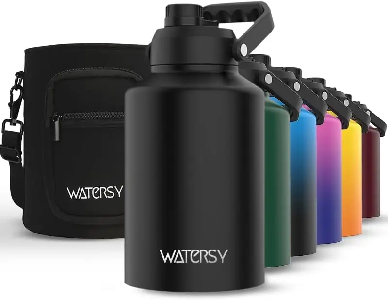 Watersy 1 Gallon Large Capacity 64oz Outdoor Stainless Steel Insulated Sports Water Bottle Vacuum Thermos Flask For Camping