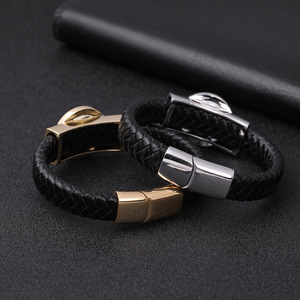 Handmade Braided <b>Leather</b> <b>Bracelet</b> With PVD Gold Stainless Steel Magnetic Clasp & Rotatable Zircon Charm | Stylish Men's Jewelry - Product Image 5