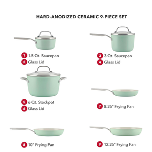 Batterie de cuisine antiadhésive en céramique <span class=keywords><strong>Black</strong></span> <span class=keywords><strong>friday</strong></span> de 9 pièces comprenant des poêles à frire, une casserole, une marmite, durable, chauffage uniforme, allant au four - Product Image 2