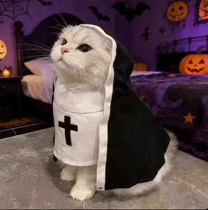 Disfraz <span class=keywords><strong>de</strong></span> Halloween <span class=keywords><strong>de</strong></span> Lujo Sencillo <span class=keywords><strong>de</strong></span> Poliéster para Gatos y Perros, Estampado para Fiestas <span class=keywords><strong>de</strong></span> Verano y Primavera, Cosplay <span class=keywords><strong>de</strong></span> <span class=keywords><strong>Monja</strong></span>, Abrigos y Chaquetas Divertidos para Mascotas - Product Image 2