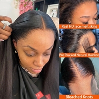 Perruques Lace Front sans colle en cheveux humains Remy vietnamiens, lisses, 13x6, avec dentelle HD transparente, noir naturel