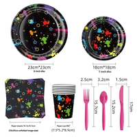 Lot de vaisselle jetable colorée pour fête d'anniversaire, fournitures de célébration pour enfants en gros