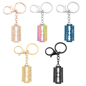 Móc chìa khóa thép không gỉ đồng bằng lưỡi Mặt dây chuyền Keychain đóng dấu văn bản vòng dây bản lề Hoop dangle Mặt dây chuyền vòng chìa khóa - Product Image 1