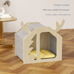 Elk-thème bois massif multicouche chat chien maison hiver chaleur nid tapis PP matériel boîte emballage pour noël lits pour animaux de compagnie - Product Image 5