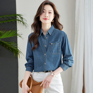棉质复古高档宽松绑带连衣裙休闲牛仔衬衫2026春季新款牛仔布 - Product Image 2